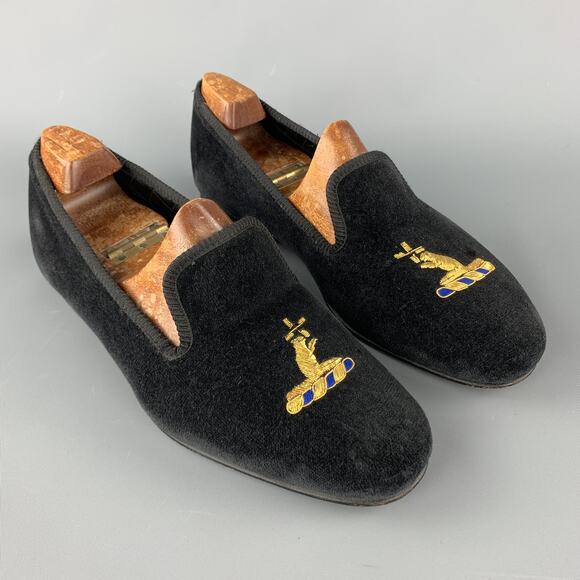 CUSTOM MADE Size 8 Black Embroidery Velvet Slippers Loafers - Picture 8 of 9